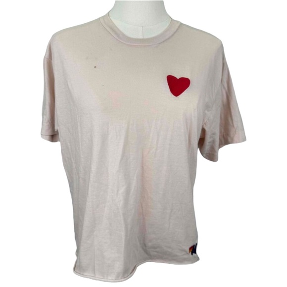 Aviator Nation Cream Short Sleeve T Shirt With Heart Patch Medium Soft Flawed - Picture 2 of 15